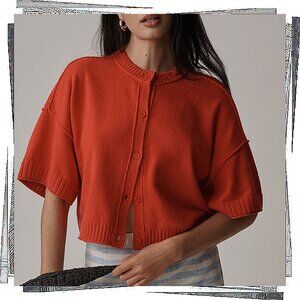 NWT: Red “The Goldie” Cotton Blend Crew Neck Cardigan Sweater (M) by Pilcro